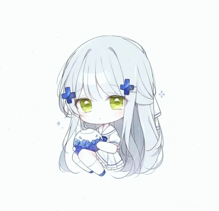 Hình ảnh đại diện chibi đẹp nhất, nhân vật nữ với váy trắng, cầm bó hoa