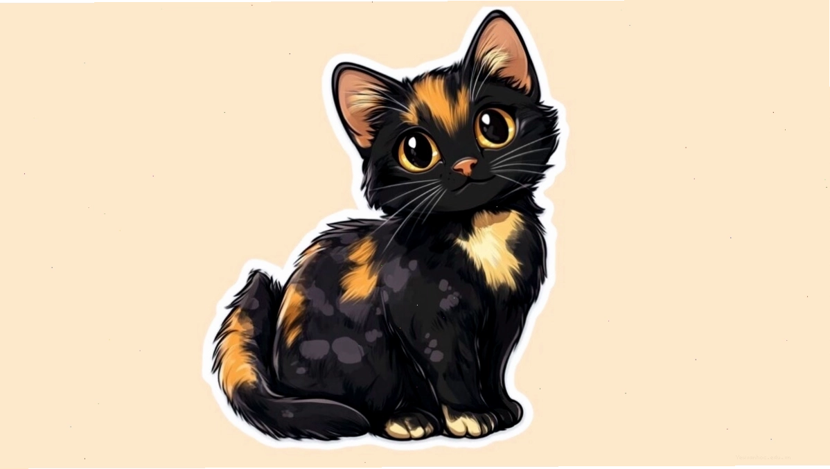 Hình ảnh mèo vẽ chibi đang lim dim mắt