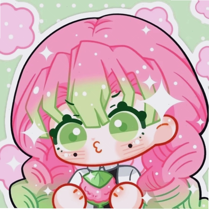 Hình ảnh Mitsuri Chibi cute với mái tóc hồng xanh