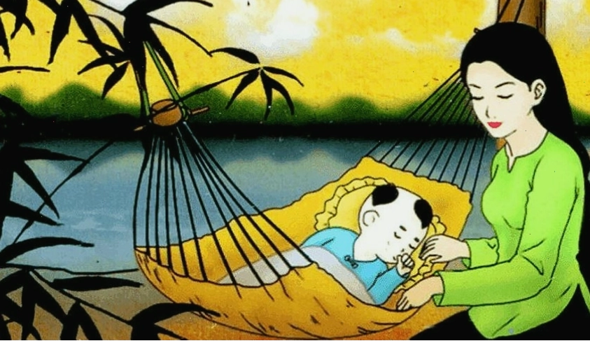 Hình ảnh người mẹ ru con bên chiếc võng thể hiện không khí ấm áp của bài hát