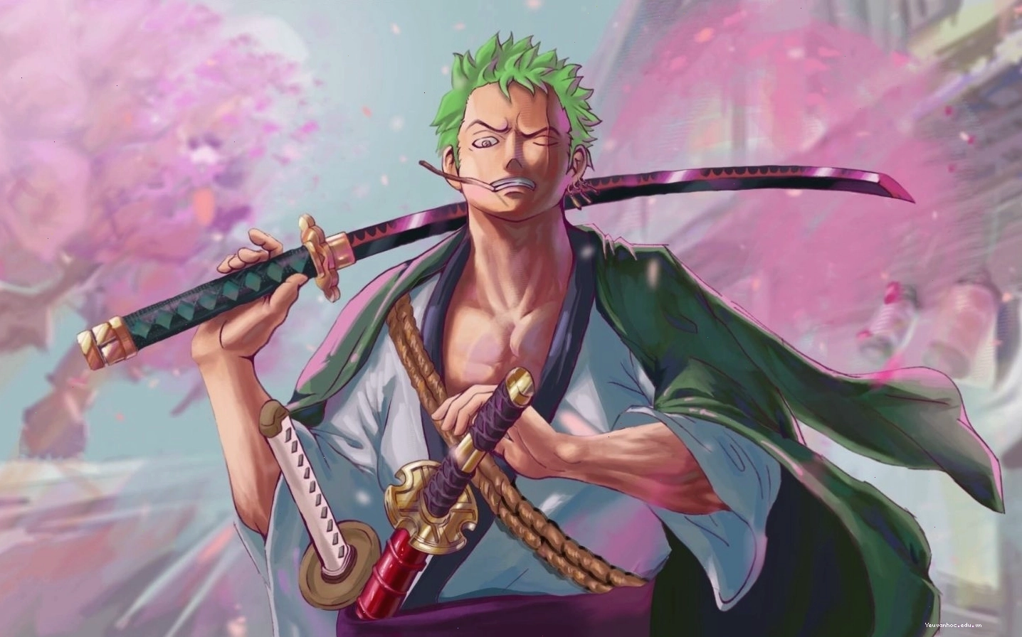 Hình ảnh Zoro đang trong thế tấn công với thanh kiếm