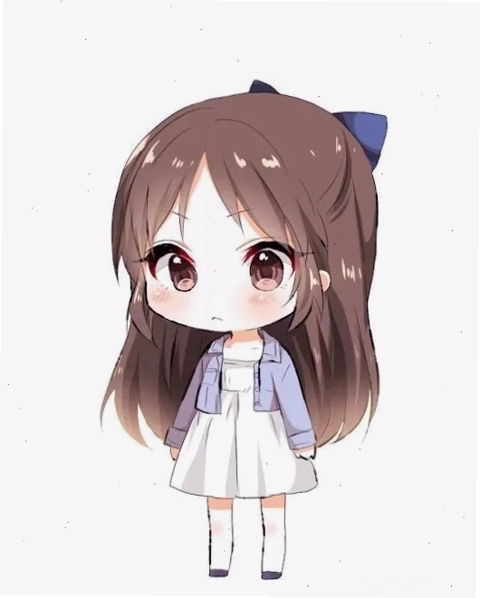 Hình chibi cho bé gái với vẻ ngoài ngọt ngào, cô bé tóc ngắn, áo phông.