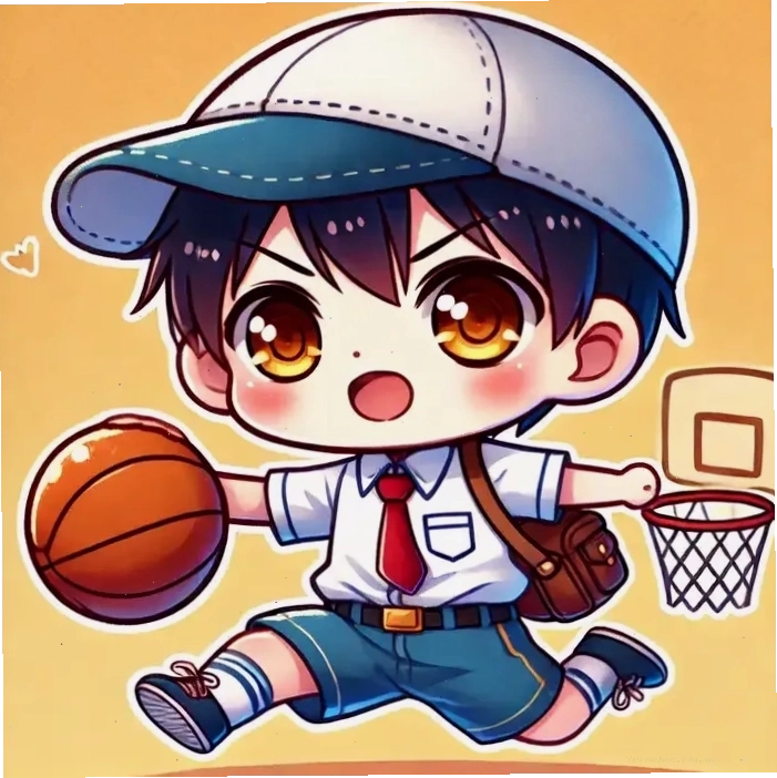 Hình chibi học sinh cấp 2 chơi bóng rổ đầy năng động