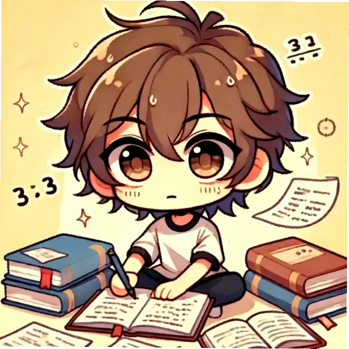 Hình chibi học sinh cấp 2 học bài với biểu cảm dễ thương