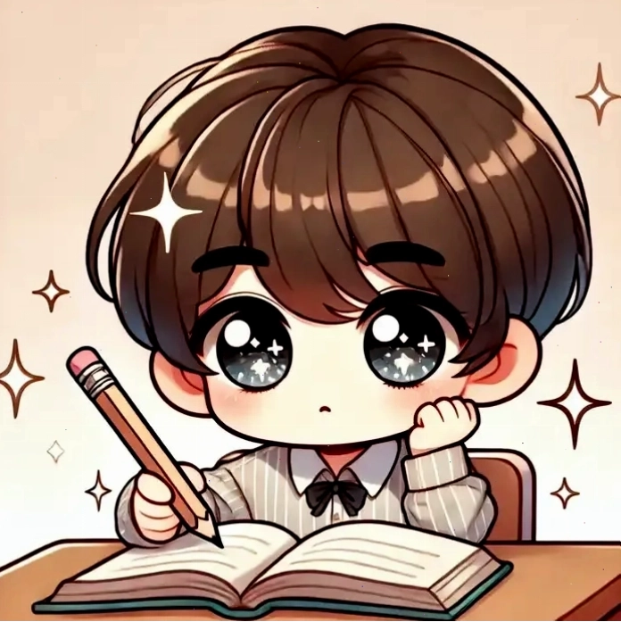 Hình chibi nam sinh cấp 2 học bài rất cute