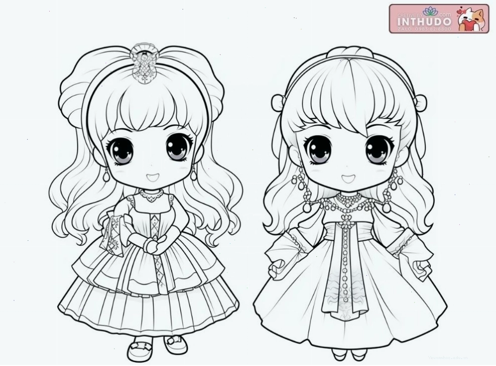 Hình công chúa chibi dễ thương cute đơn giản cho các bé tập tô màu 5