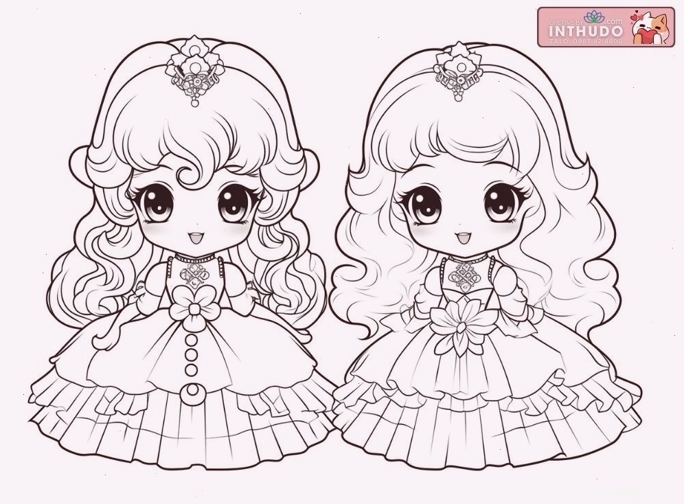 Hình công chúa chibi dễ thương cute đơn giản cho các bé tập tô màu 6