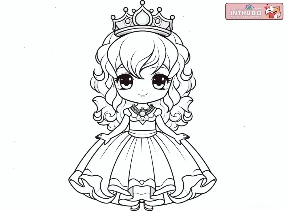 Hình công chúa chibi dễ thương cute đơn giản cho các bé tập tô màu 10