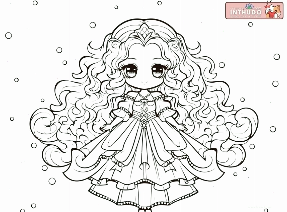Hình công chúa chibi dễ thương cute đơn giản cho các bé tập tô màu 4