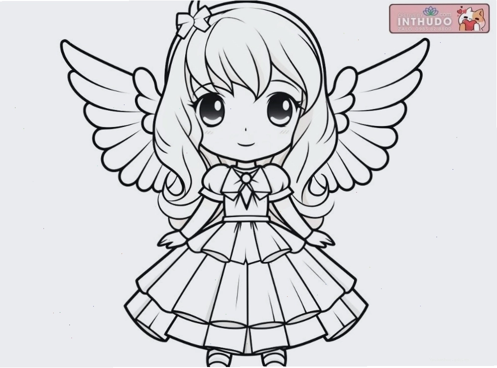 Hình công chúa chibi dễ thương cute đơn giản cho các bé tập tô màu 7