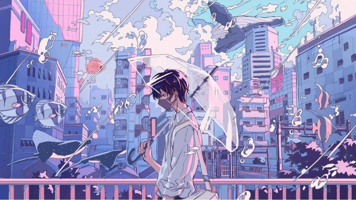 Hình nền anime nam ngầu cho máy tính với nhân vật mạnh mẽ
