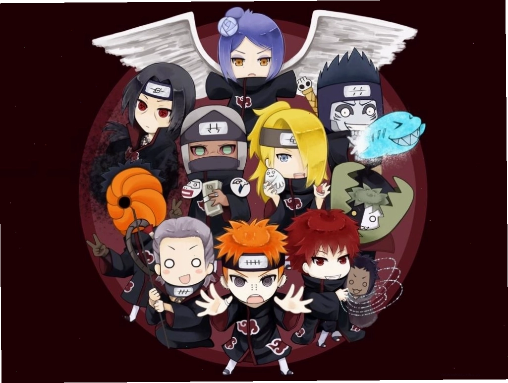Hình nền Itachi Chibi trong trang phục Akatsuki, thể hiện sự bí ẩn