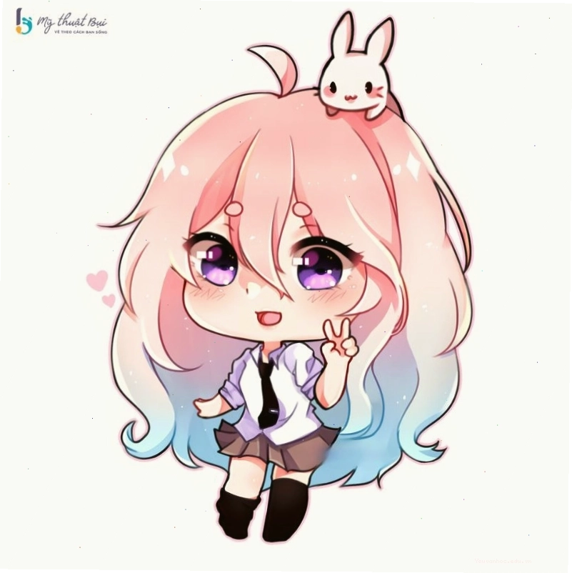 Hình vẽ chibi cô gái đang cầm một chú gấu bông nhỏ