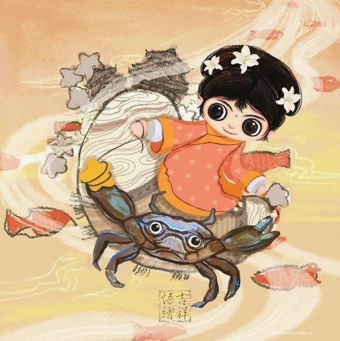 Hình vẽ chibi cung Cự Giải thể hiện sự nhạy cảm và ấm áp