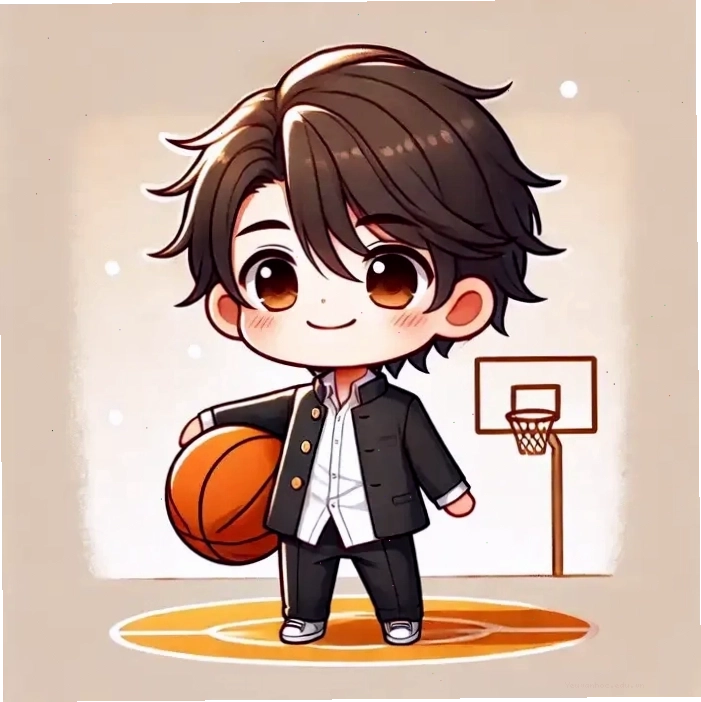 Hình vẽ chibi nam học sinh cấp 2 chơi bóng rổ