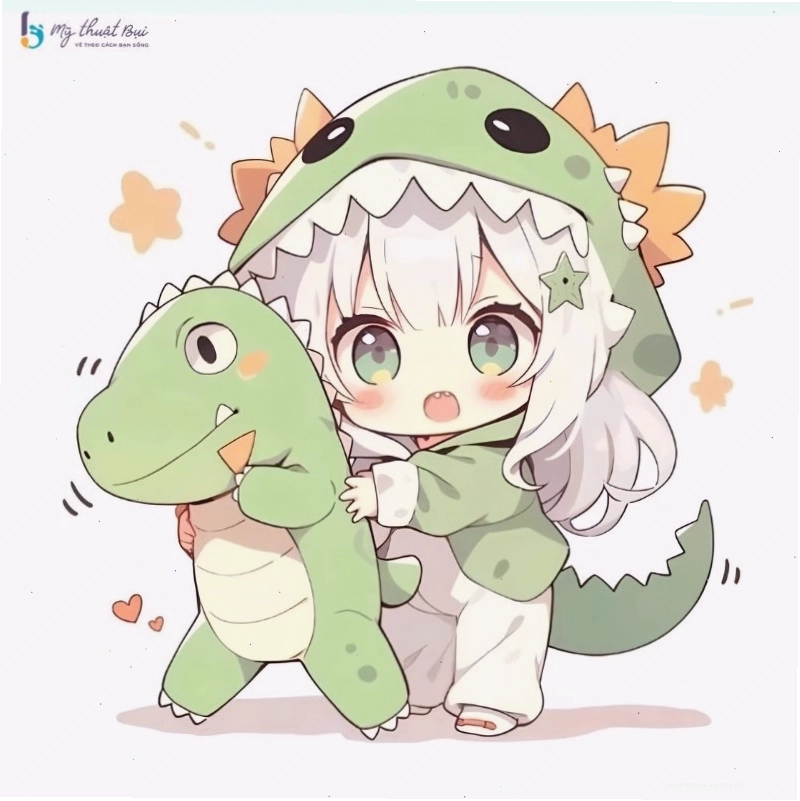 Hình vẽ Chibi nữ đang chơi đàn guitar