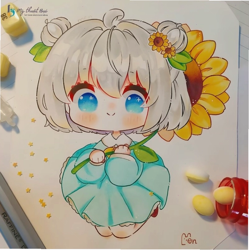 Hình vẽ chibi nữ với biểu cảm ngộ nghĩnh