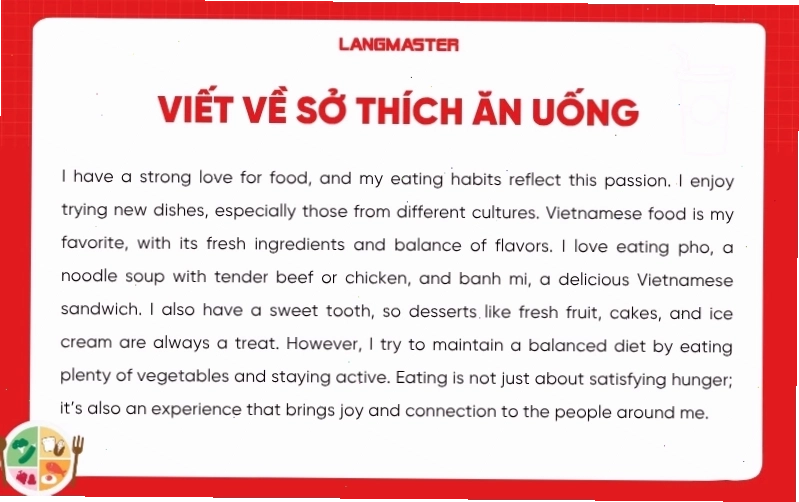 Hướng dẫn viết đoạn văn tiếng Anh về sở thích ăn uống