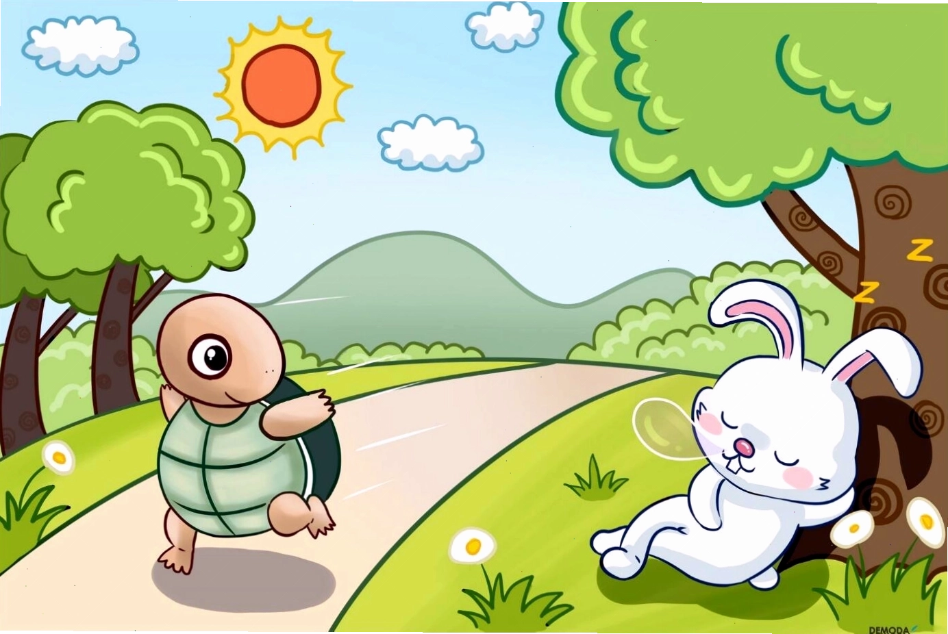 Khung cảnh mùa thu lãng mạn, là bối cảnh cho cuộc đua giữa Rùa và Thỏ