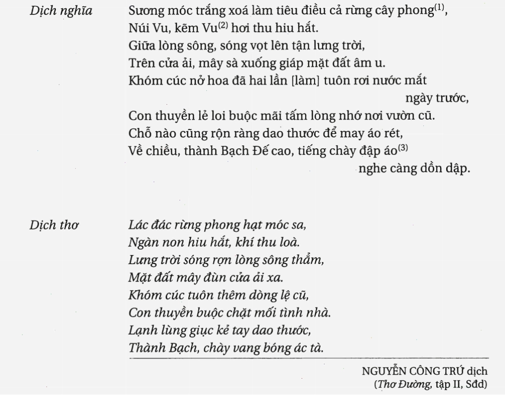 Lá vàng rơi và cây phong đỏ trong bài Thu hứng
