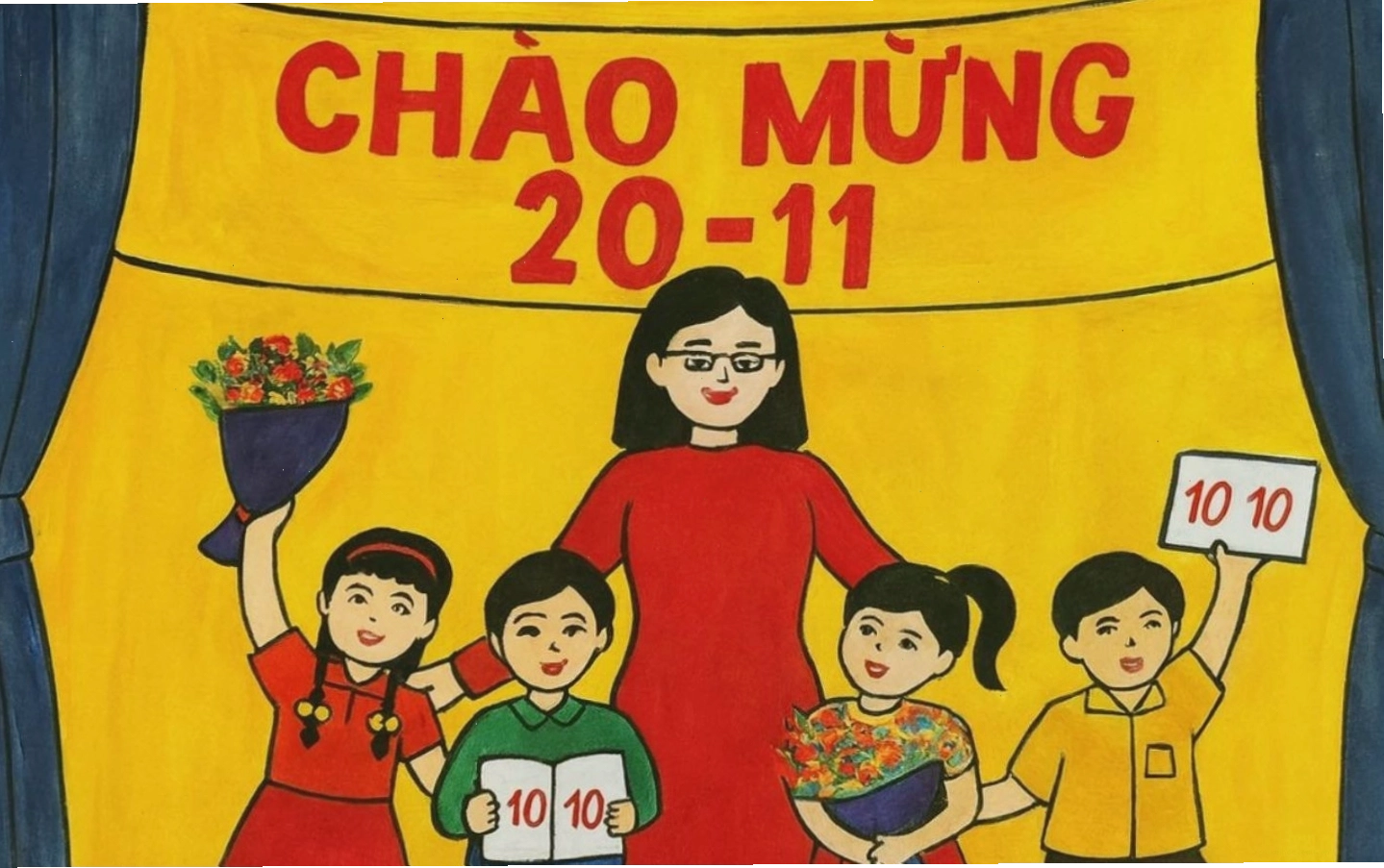 Lời chúc mừng 20-11 rạng rỡ qua tranh vẽ chibi