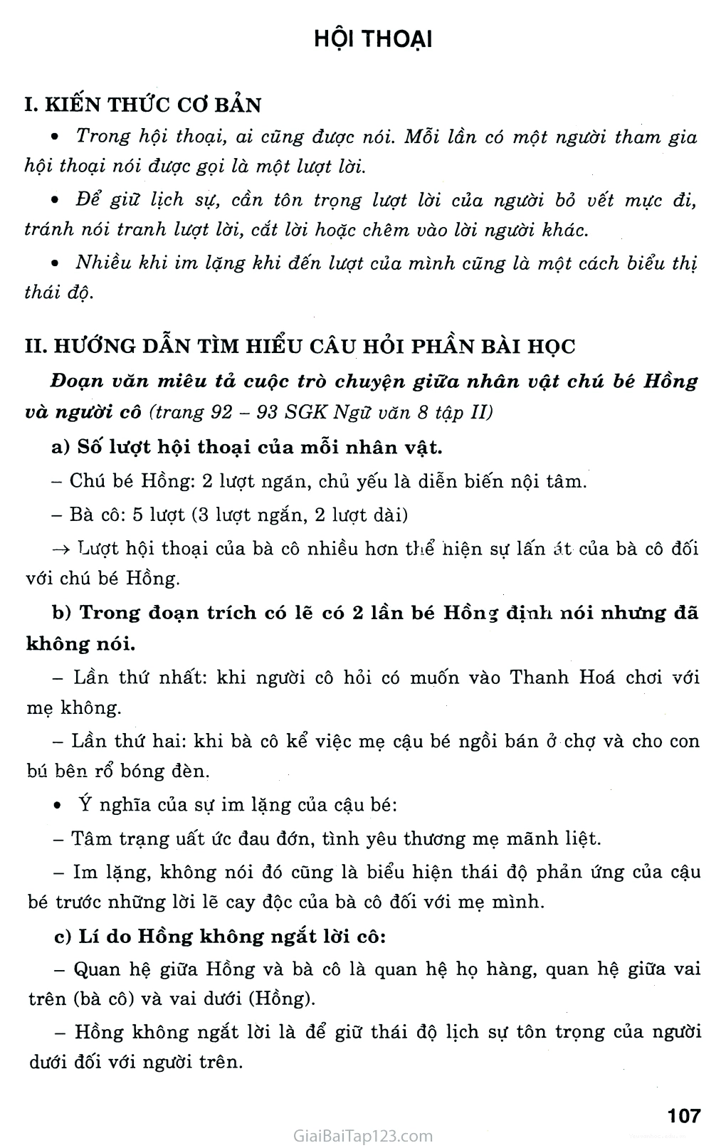 Minh họa một cuộc hội thoại giữa hai bạn học sinh