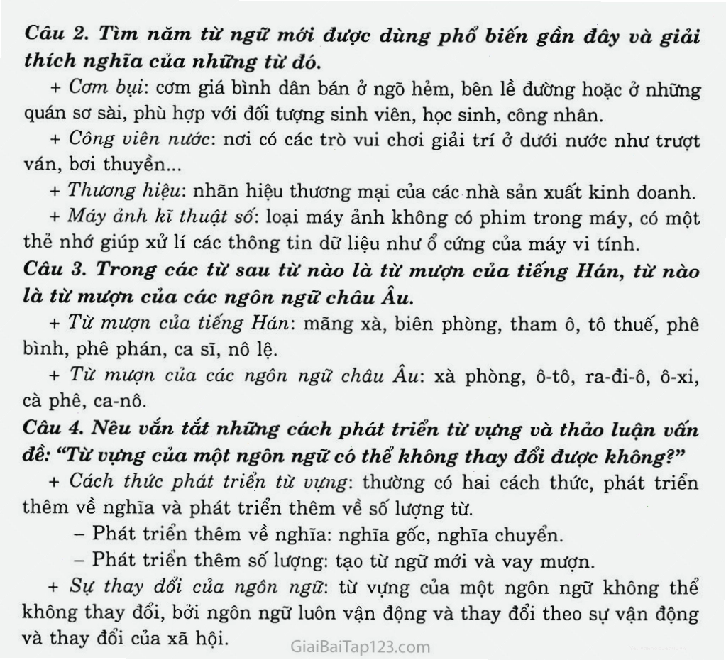 Minh họa quá trình phát triển của từ vựng tiếng Việt qua các thời kỳ