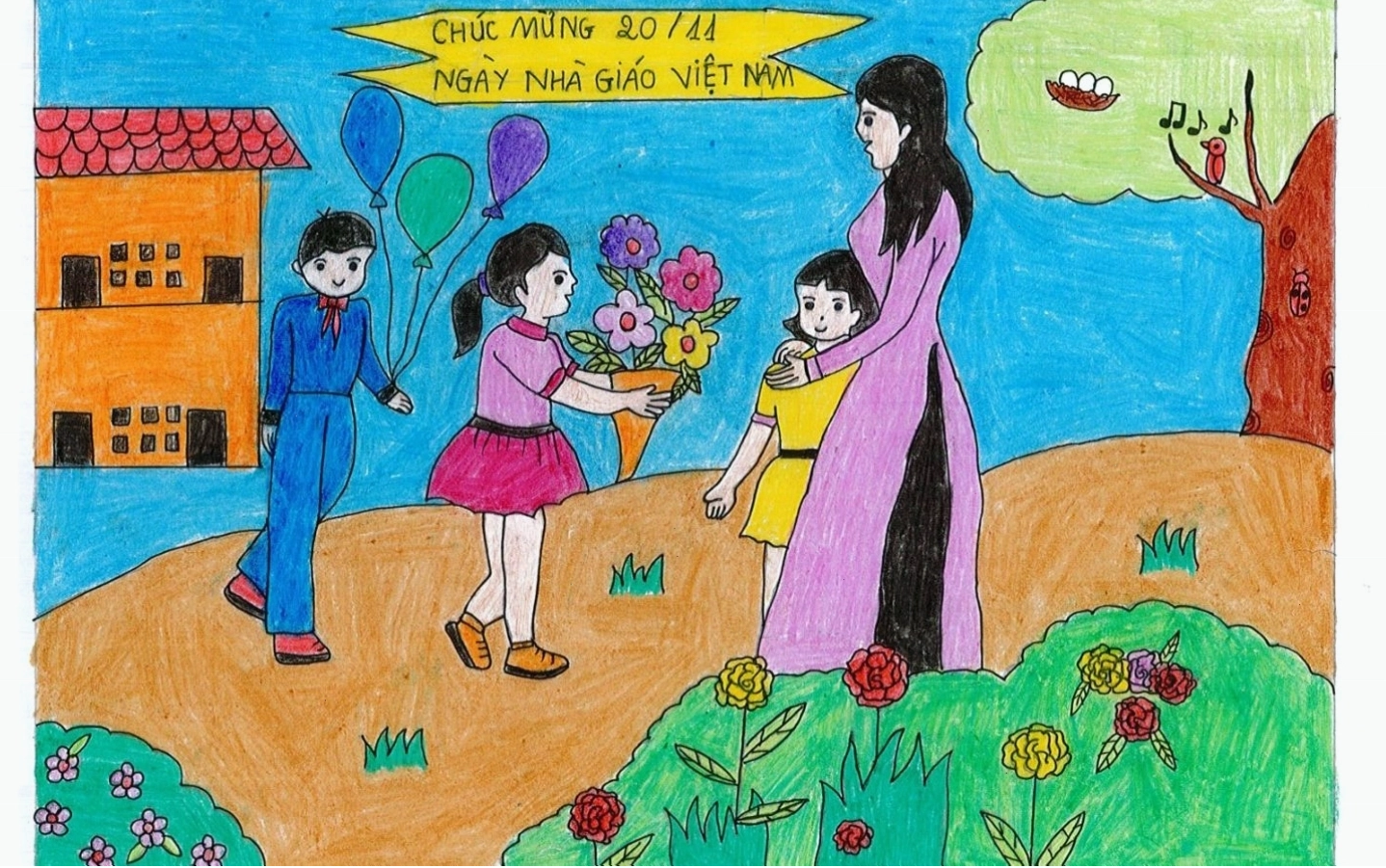 Nét vẽ ngây thơ tặng thầy cô trong ngày 20-11