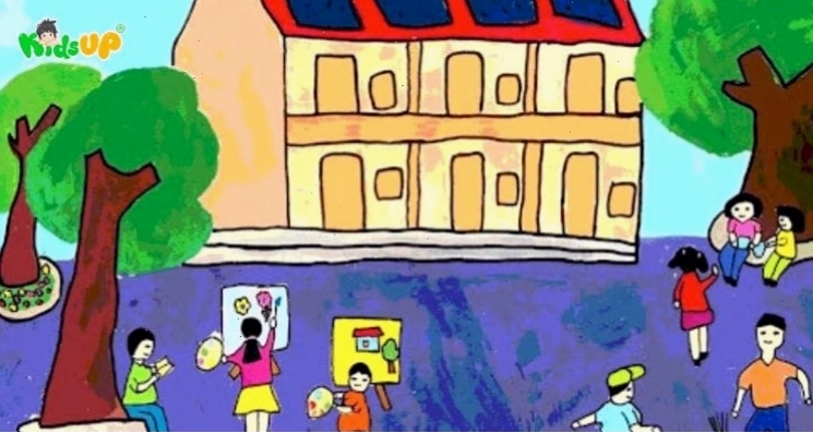 Ngôi trường tiểu học khang trang với sân rộng và cây xanh