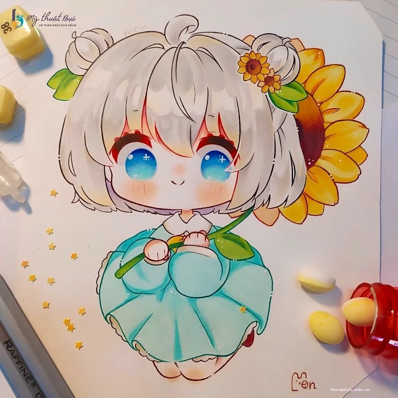Nhân vật anime chibi với trang phục chiến binh