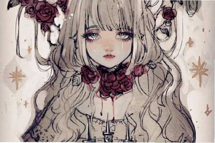 Nhân vật anime nữ lạnh lùng đang khóc