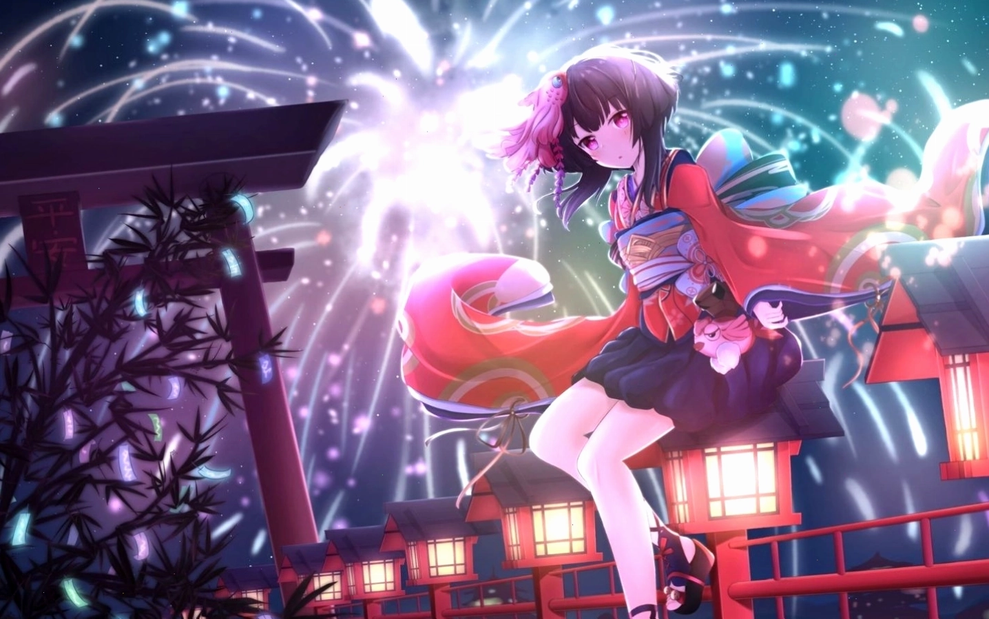 Nhân vật anime nữ trong phục trang kimono truyền thống