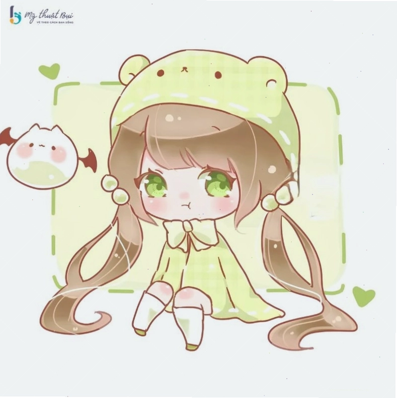 Nhân vật chibi đang vui đùa với các loài vật dễ thương