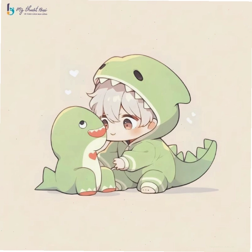 Nhân vật chibi nam với nụ cười tươi và trang phục năng động