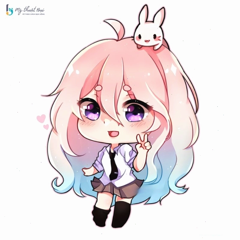 Nhân vật chibi nữ dễ thương đang cầm bó hoa
