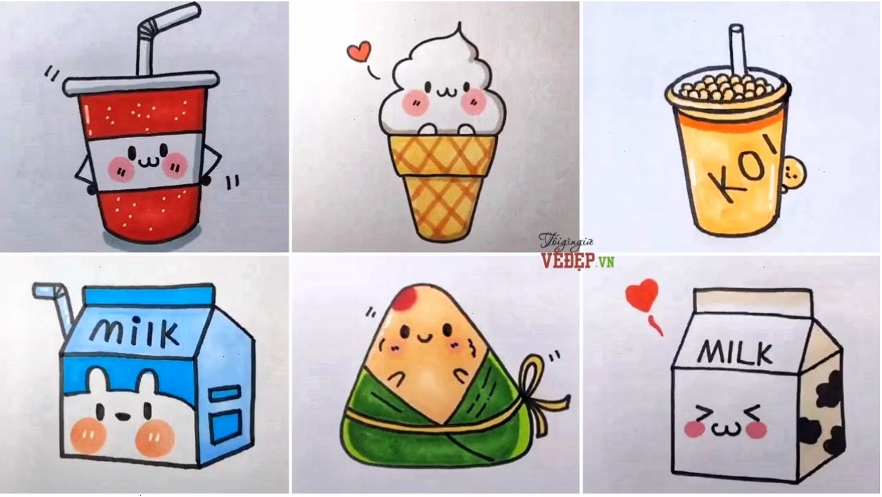 Nhân vật chibi nữ mặc váy công chúa màu hồng dễ thương