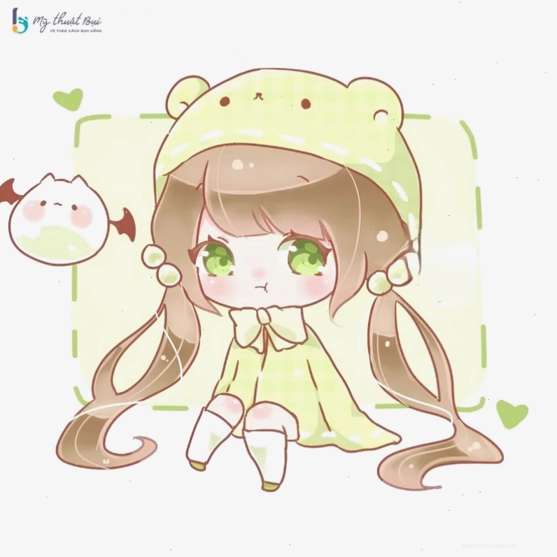 Nhân vật chibi nữ trong trang phục học sinh với cặp sách