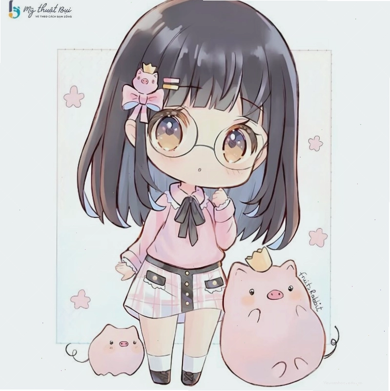 Nhân vật chibi với trang phục và kiểu tóc đáng yêu