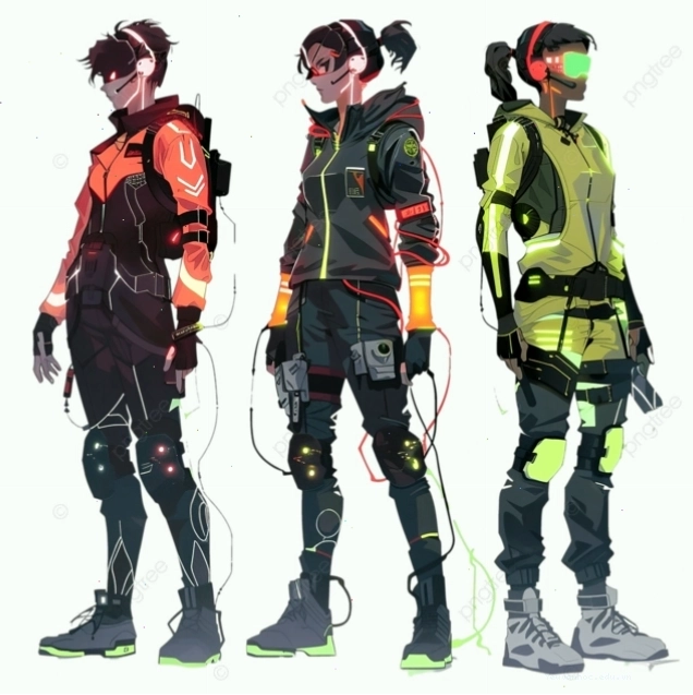 Nhân vật cyberpunk với phong cách anime và hiệu ứng neon
