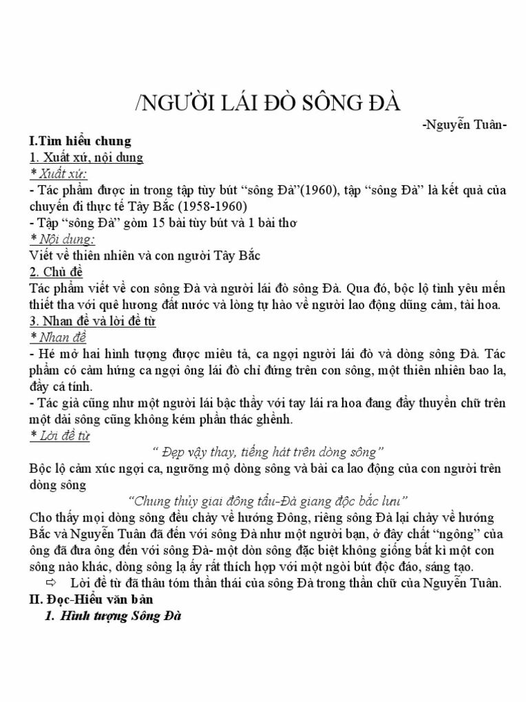 Phân tích bài thơ Người lái đò sông Đà của Nguyễn Tuân đầy đủ nhất