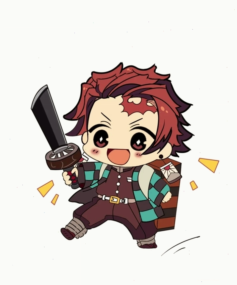 Tanjiro Chibi cười tươi bên hoa tử đằng