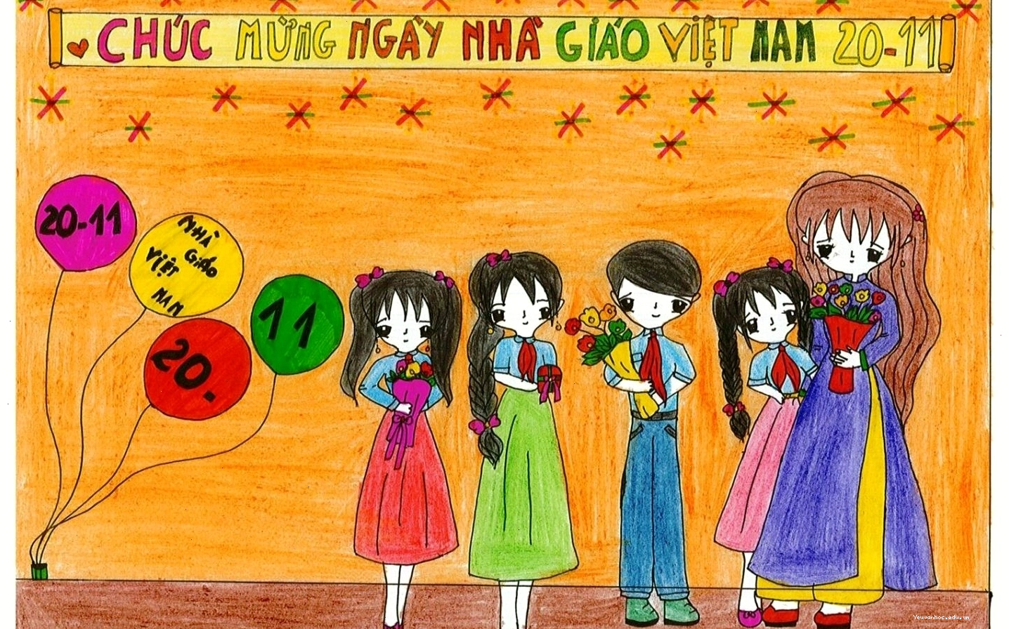 Tình bạn và lời chúc cô giáo trong tranh vẽ 20-11
