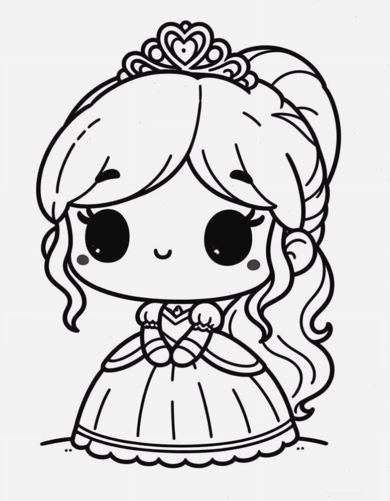 Tranh tô màu chibi đơn giản với các họa tiết trang trí nhỏ