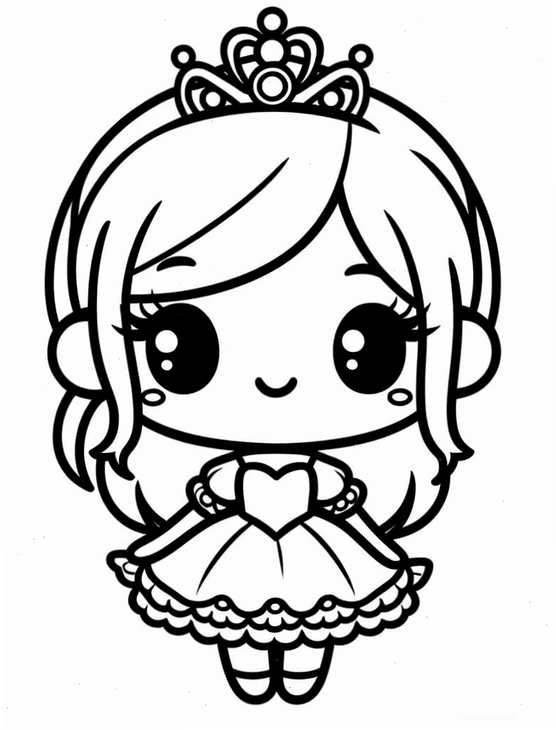 Tranh tô màu công chúa chibi bé nhỏ, đáng yêu