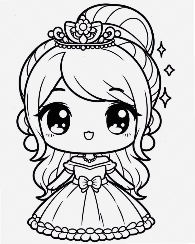 Tranh tô màu công chúa chibi cực kỳ đáng yêu