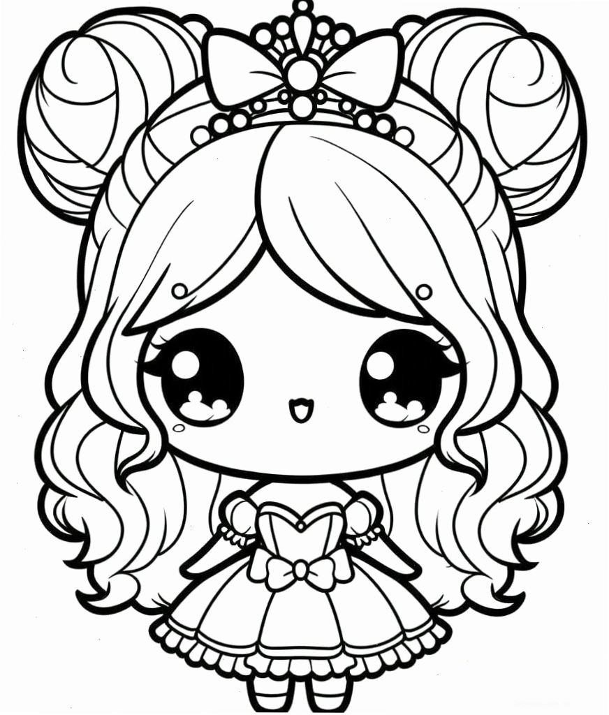 Tranh tô màu công chúa chibi cute và đáng yêu