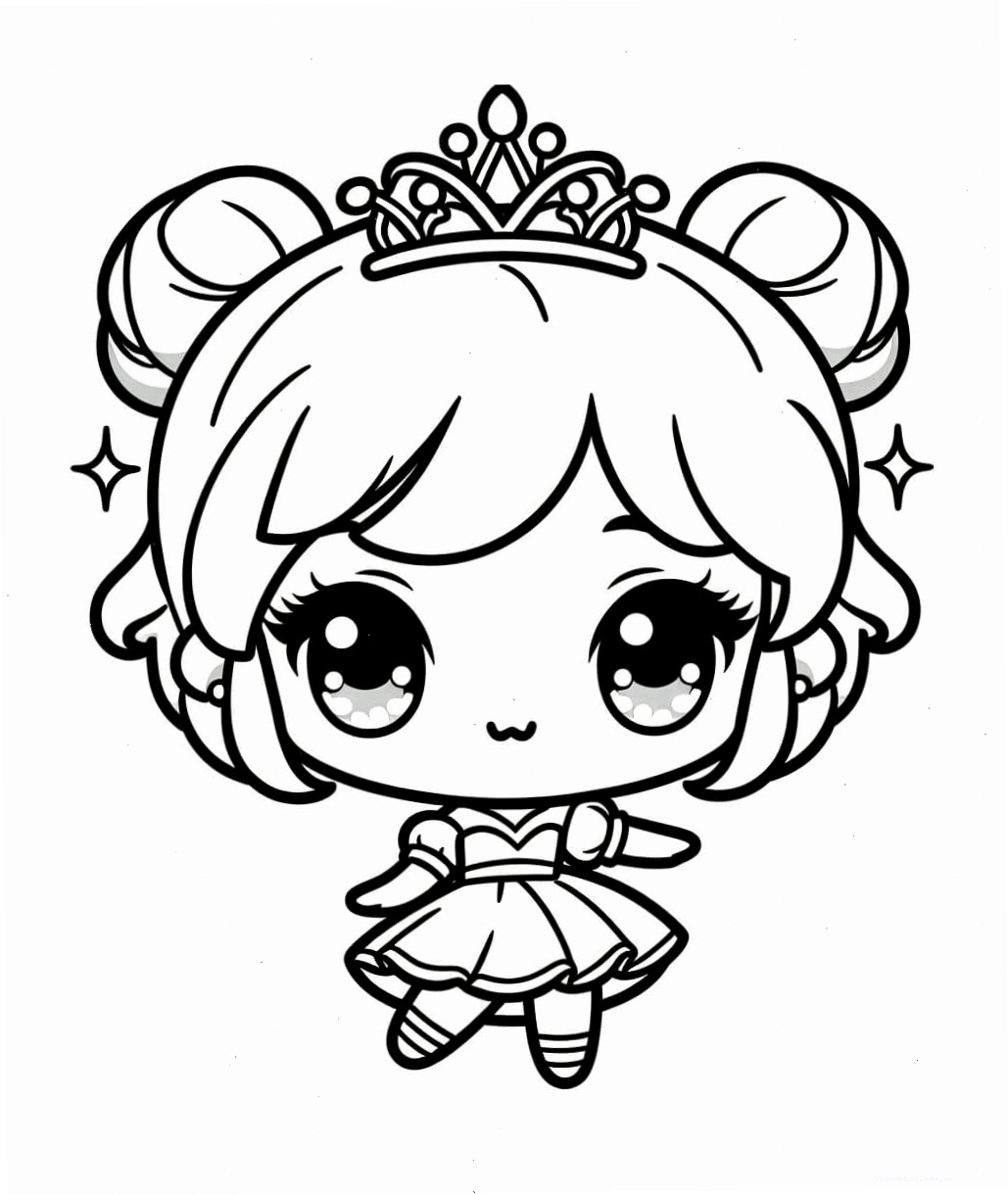 Tranh tô màu công chúa chibi cute với đôi mắt to tròn