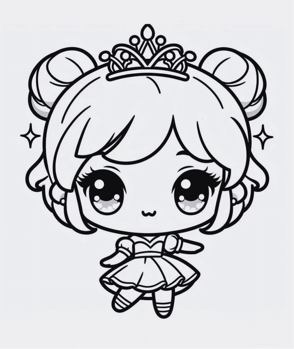 Tranh tô màu công chúa chibi cute với đôi mắt to tròn đáng yêu
