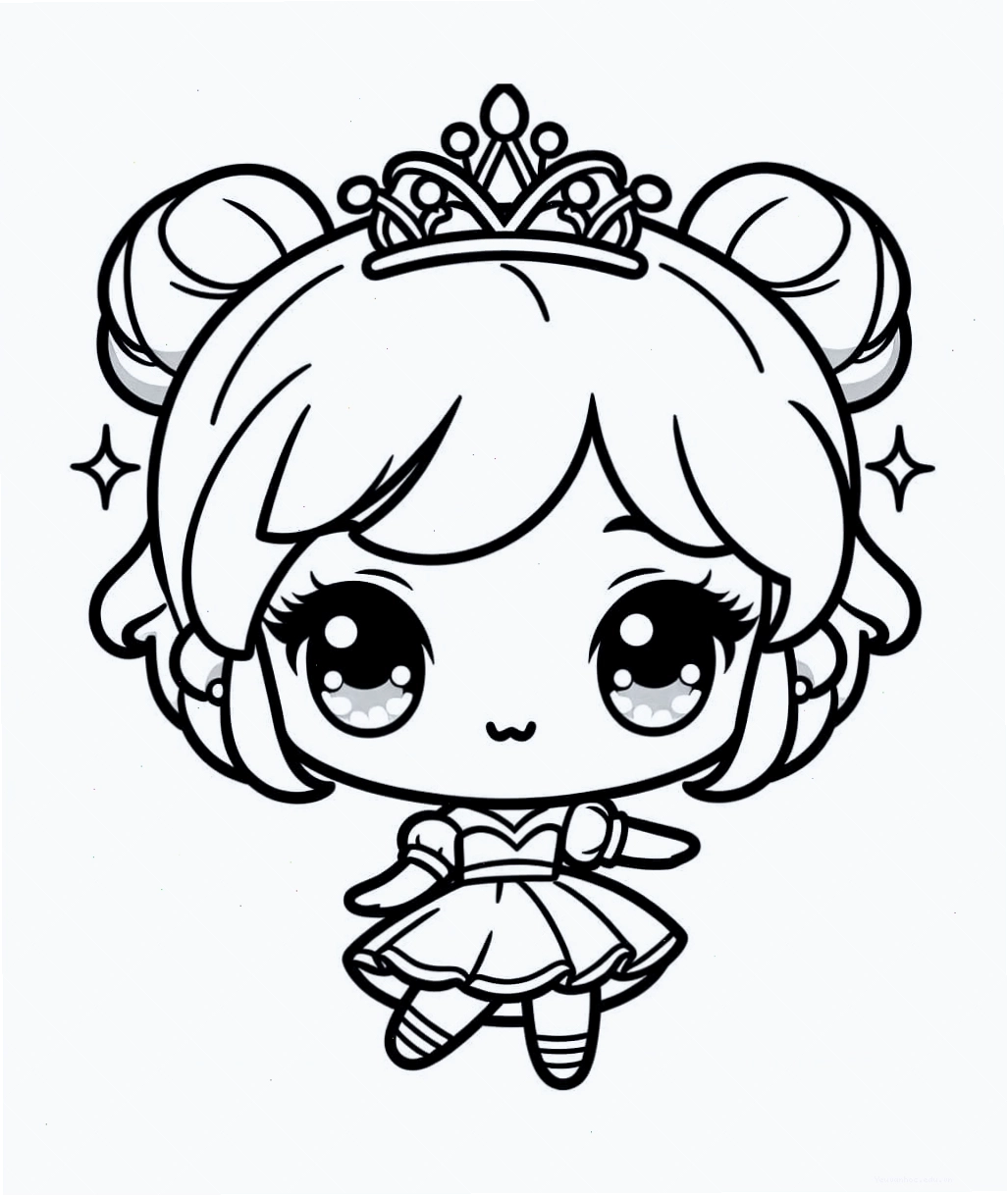 Tranh tô màu công chúa chibi cute với trang phục lộng lẫy