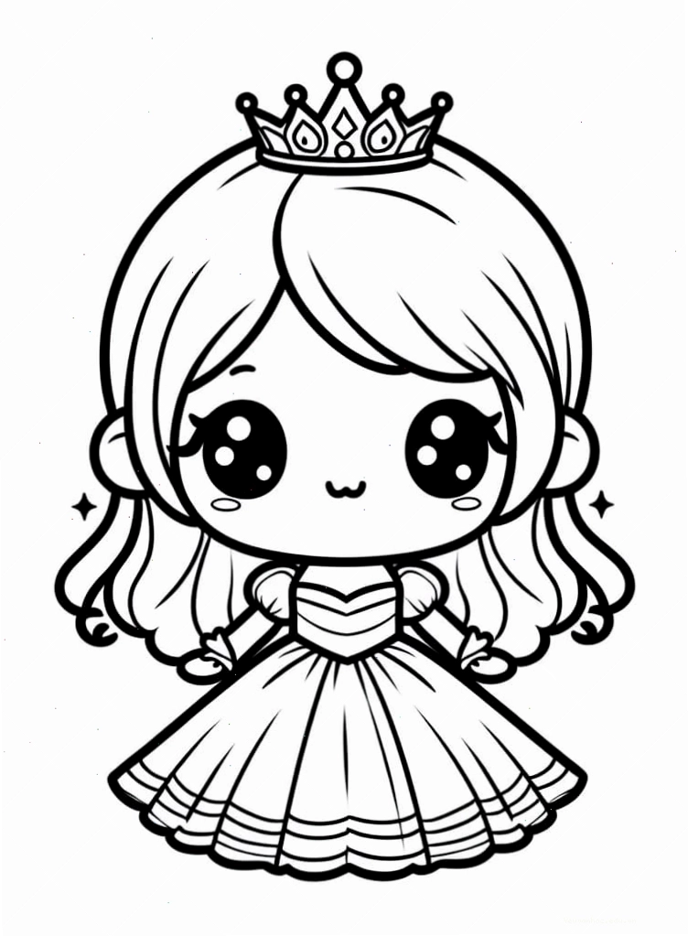 Tranh tô màu công chúa chibi đáng yêu trong trang phục dạ hội